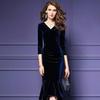 2022 Autumn/Winter Women's Gold Velvet V-Neck Slim Fishtail Dress