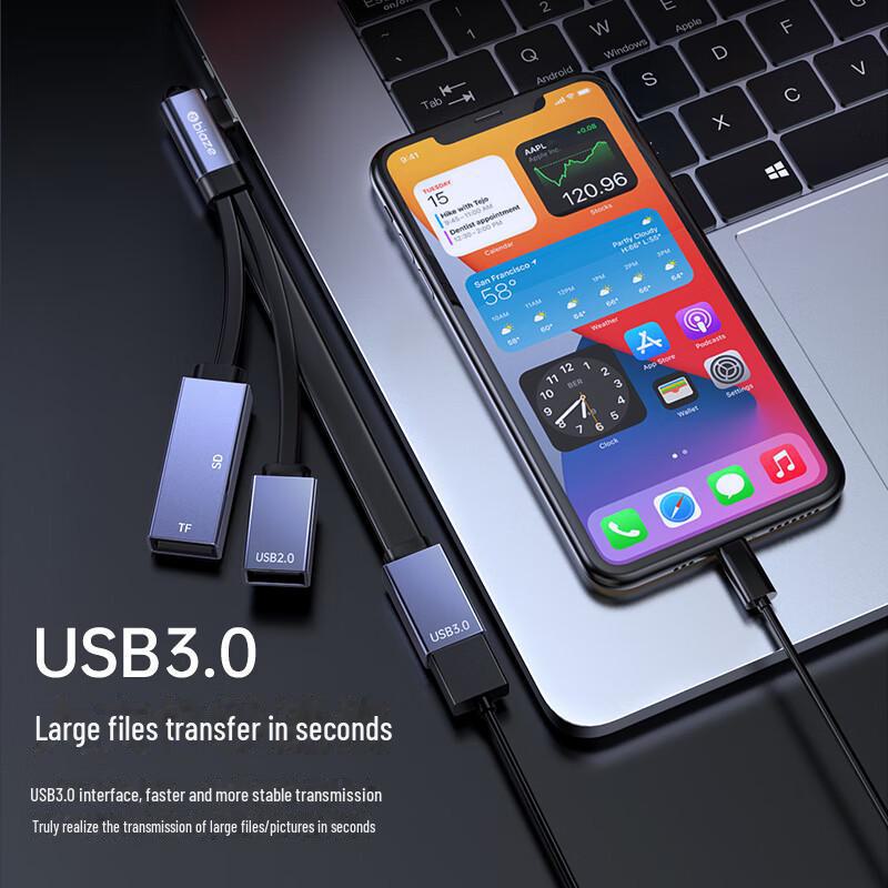 Адаптер и разветвитель Biaz Type-C to USB 3.0 OTG для телефонов и USB-накопителей