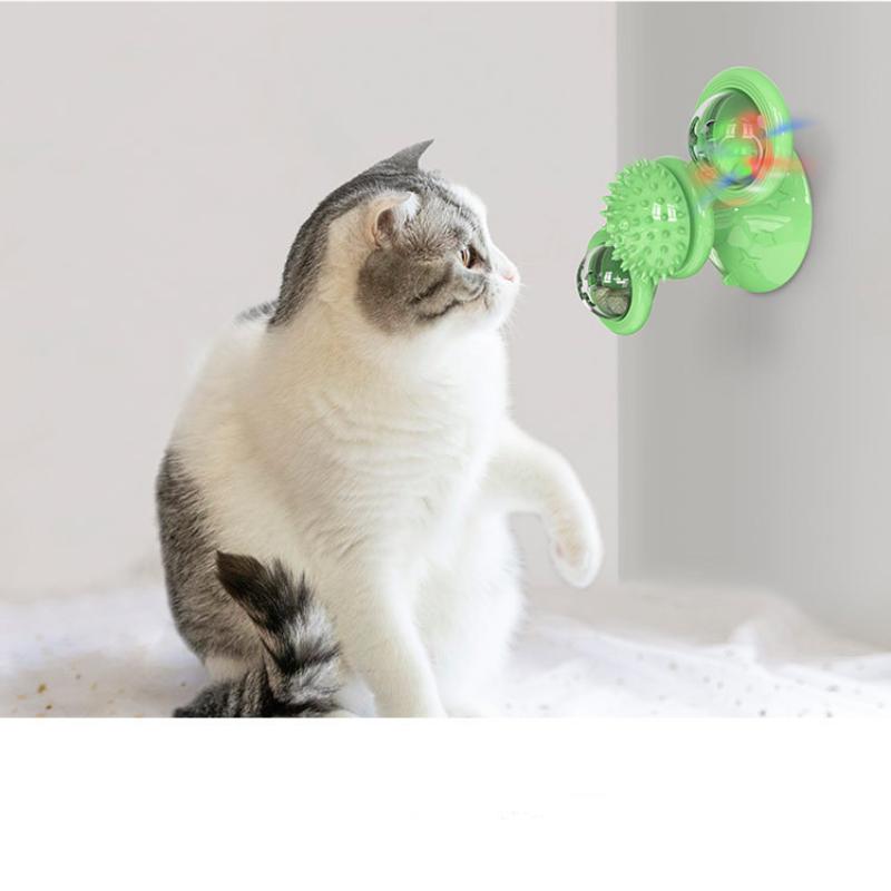 Игрушка-мельница для кошек с подсветкой, вращающаяся мятная присоска, скрежещущая зубами для домашних животных, очищающая жевательная игрушка для кошек, самоподъемная игрушка для кошек