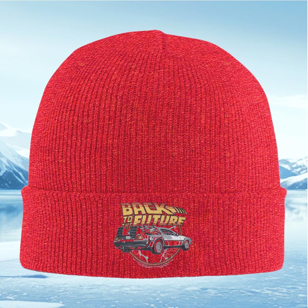 Delorean car logo time travel movie Men Women Unisex Knitted Hat Beanie Pullover Cap Winter Thermal Warm Christmas Outdoor Cycli