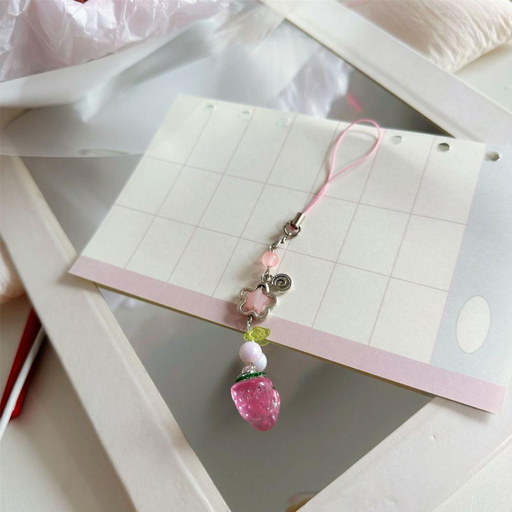 Цепочка для телефона с фруктами из бисера, прозрачный ремешок для телефона, очаровательный милый ремешок для телефона с клубникой для девочек