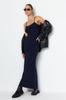 Women's Fashion Navy Blue Fitted Strappy Flexible Maxi Knitted Pencil Dress