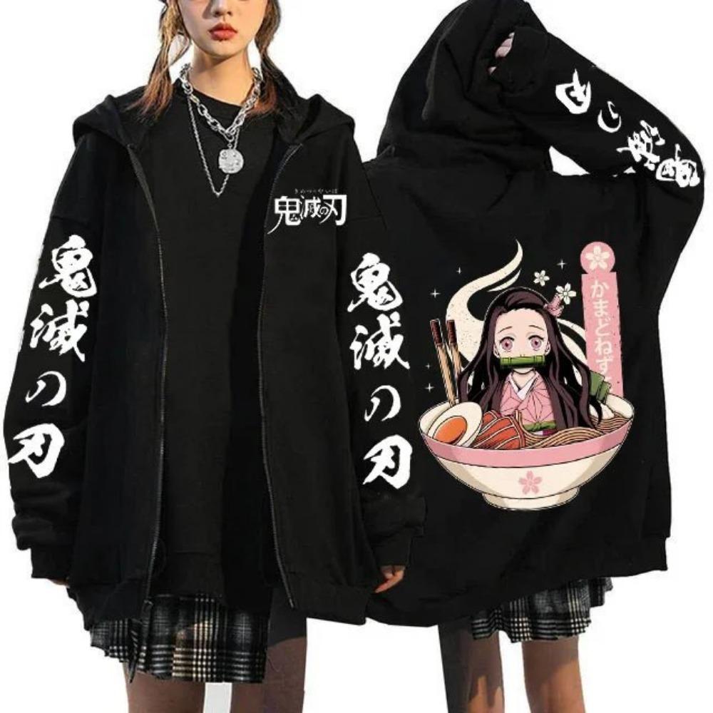 Толстовка с капюшоном Demon Slayer на молнии Мужская Женская Аниме Принт Камадо Незуко Уличная Повседневная Свитшот Косплей Y2k Топ