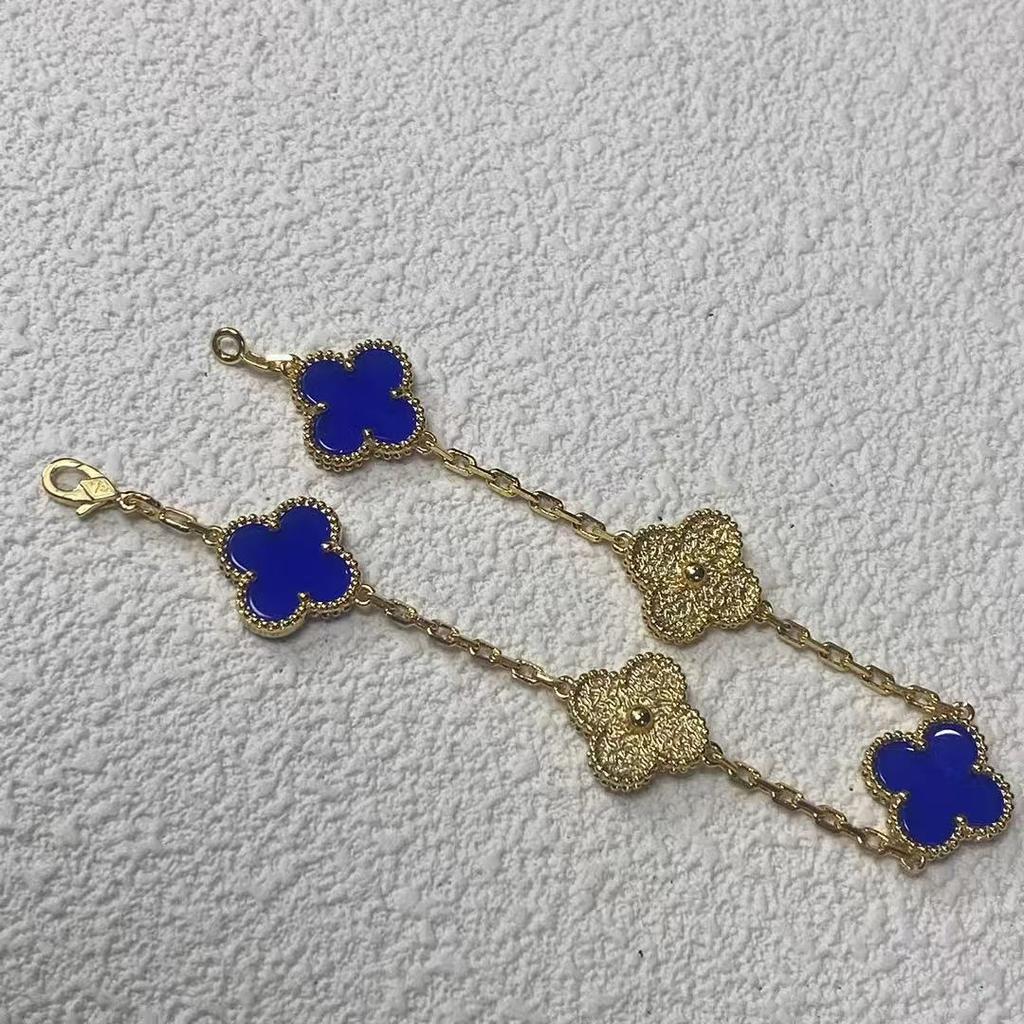 Модный браслет «Четырехлистный клевер», браслет «Пятицветок» женский с горячим тиснением, синий перламутр, розовое золото 18 карат, версия High, браслет с ЧПУ