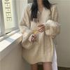 Осень-зима Женский свитер Harajuku свободного покроя Трикотажные пуловеры Корейский длинный рукав V-образный вырез Трикотаж Preppy Solid Loose Джемпер