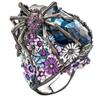 Gorgeous Black Floral Ring Spider with Flowers Sunflower Oval Blue Sapphire Diamond Wedding Rings