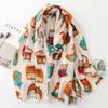 Autumn/Winter Cotton Linen Owl Print Scarf - Warm Shawl for Women