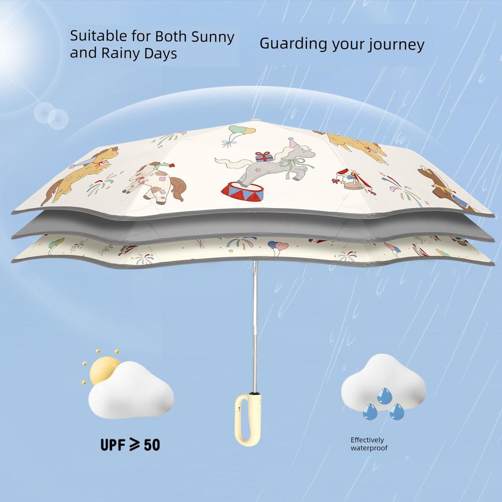 Automatic Snap-On Children's Umbrella, Dual-Purpose for Rain and Sun, Anti-Rebound Folding Umbrella for Primary School Students, Boys and Girls