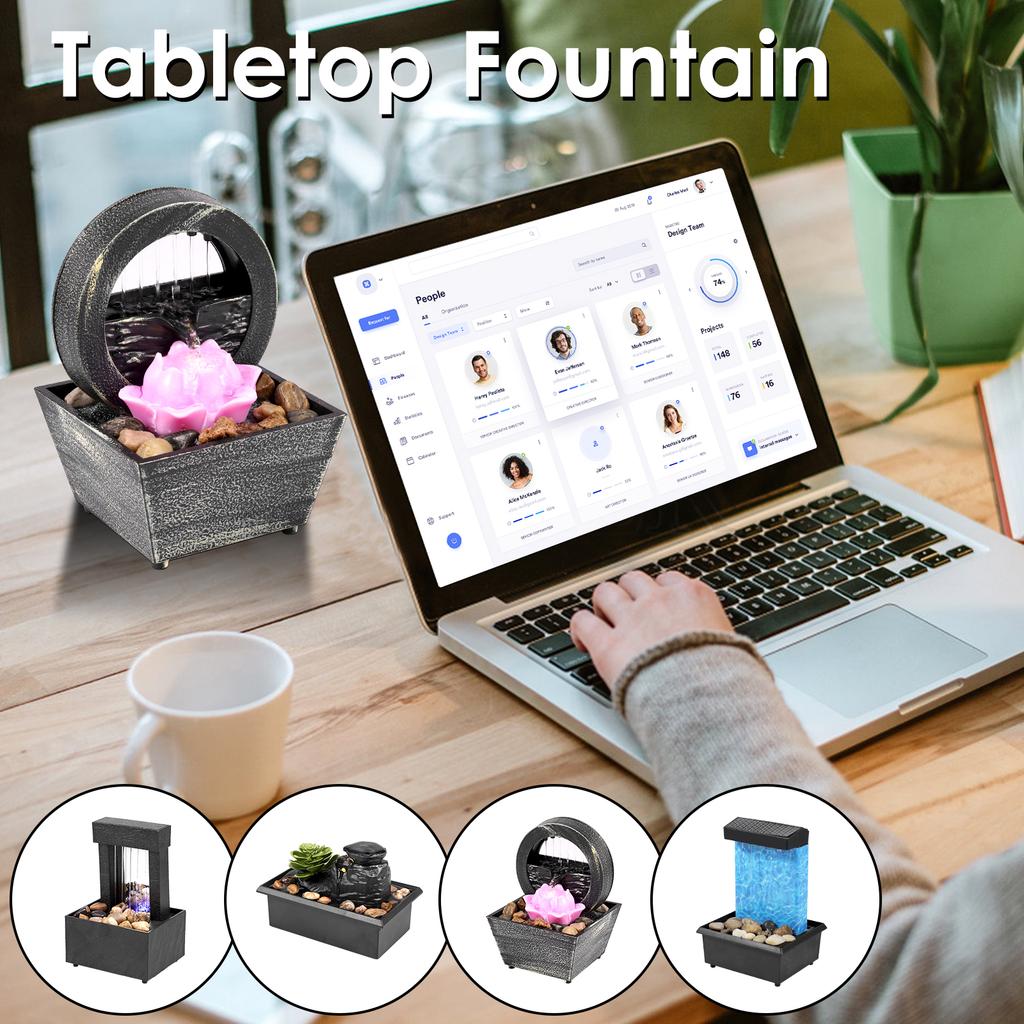 Настольный фонтан с подсветкой, работающий от батареек/USB, мини-декорация в виде настольного водопада, креативные украшения в виде фонтана с текущей водой
