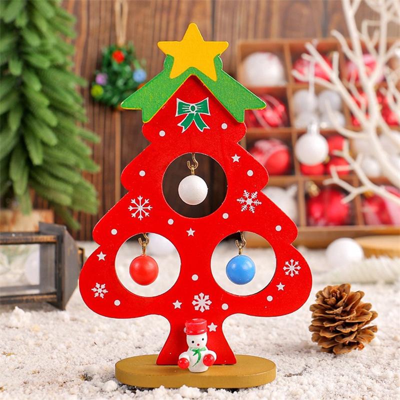 Мини-деревянное украшение на рождественскую елку зеленая красная мини-елка с подвесным украшением для рождественской вечеринки