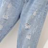 Plus Size Broken Holes Jeans Women Nine Pants Frayed Harem Pants High-waisted Collapsible Pants Radish Pants Jeans with Carrots Comfort Waist Pants