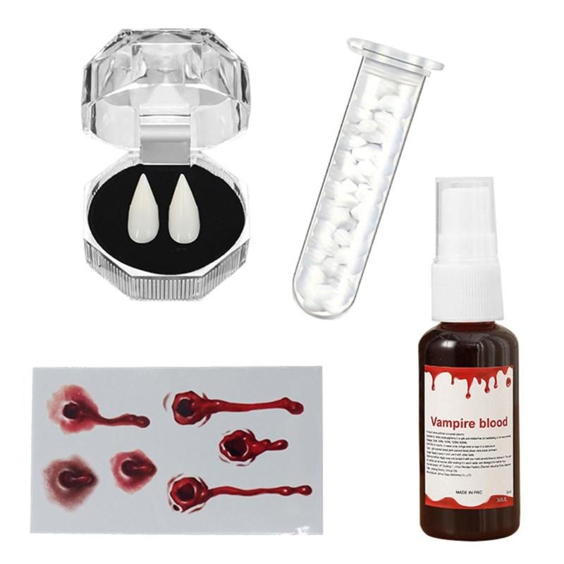 Realistic Vampires False Teeth Set With Blood Effect And Safe Dental Cosplay For Halloween Costume Accessories