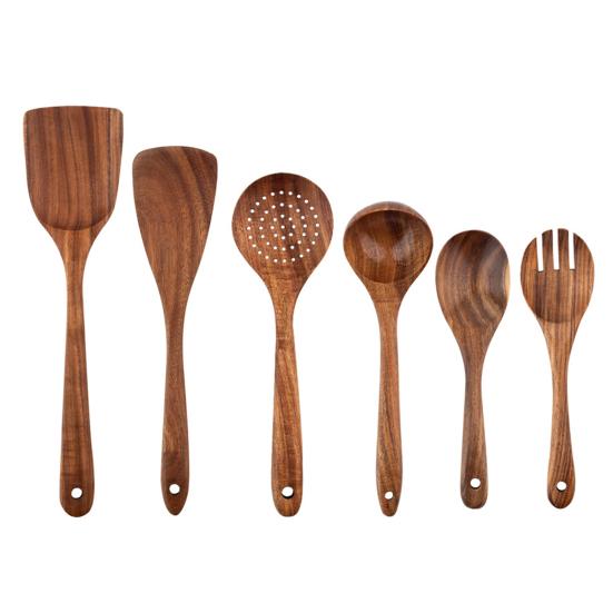 Деревянная кухонная утварь Бытовая лопатка Ложка для супа Ложка для смешивания Антипригарная кухонная утварь с защитой от царапин для повседневного использования