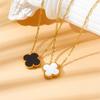 Four-Leaf Clover Titanium Steel Necklace Double Sided Wear Diamond Encrusted Lucky Grass Necklace Summer Non-Fading Women's Necklace