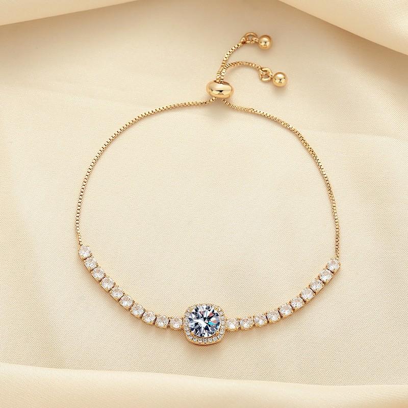 Браслет из циркона цвета шампанского золота для женщин, не тускнеющий, инкрустированный бриллиантами, универсальный, раздвижной и регулируемый браслет