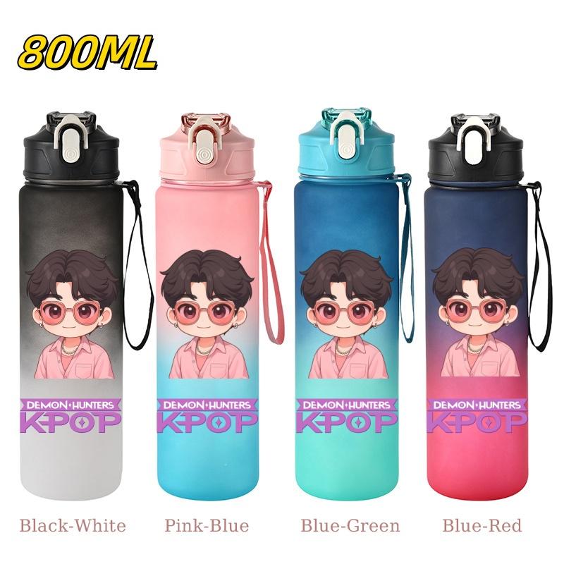 800ML KPop Demon Hunters Gradient Cartoon Pattern Big Capacity Straw Water Cup Outdoor Portable Sports Drink Bottles Travel Mug