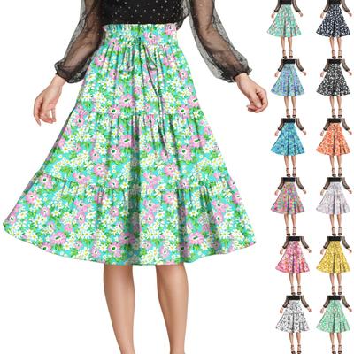 Женская модная юбка свободного покроя с цветочным принтом и эластичным поясом без карманов