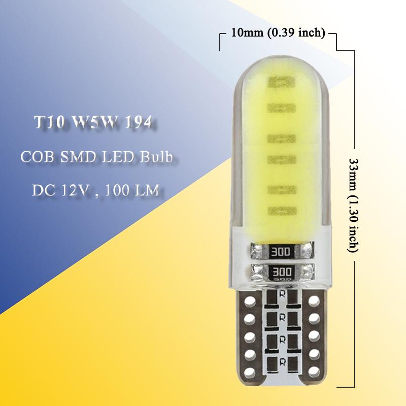2-20 шт. Автомобильные сигнальные огни T10 W5W Светодиодные лампы COB 12SMD Водонепроницаемые 12 В 7500K Белый Автоматическая дверь Плафон Номерной знак Багажник Клиновидный Боковые фонари