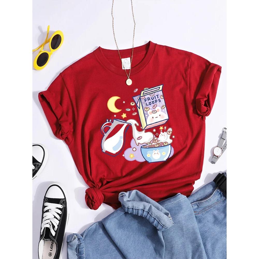 Niche Comfortable Shirt Niche Women Tshirts Vital Breakfast Fruit White Milk Harajuku T-Shirt Aesthetic Clothes Plus Size Tees