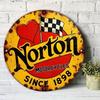 Винтажная металлическая жестяная вывеска мотоцикла Norton Клетчатый флаг Настенный декор Домашний бар Кафе Гараж