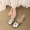 Летняя одинарная обувь 2025 новая квадратный носок мелкий вырез стразы ремешок с бриллиантами в один ряд серебристый низкий каблук балетки туфли Мэри Джейн