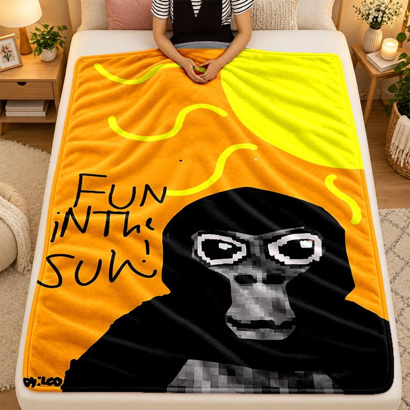 Фланелевое одеяло Мультяшный персонаж Gorilla Tag Теплое Мягкое Плед для использования в помещении на диване Кровати Гостиной