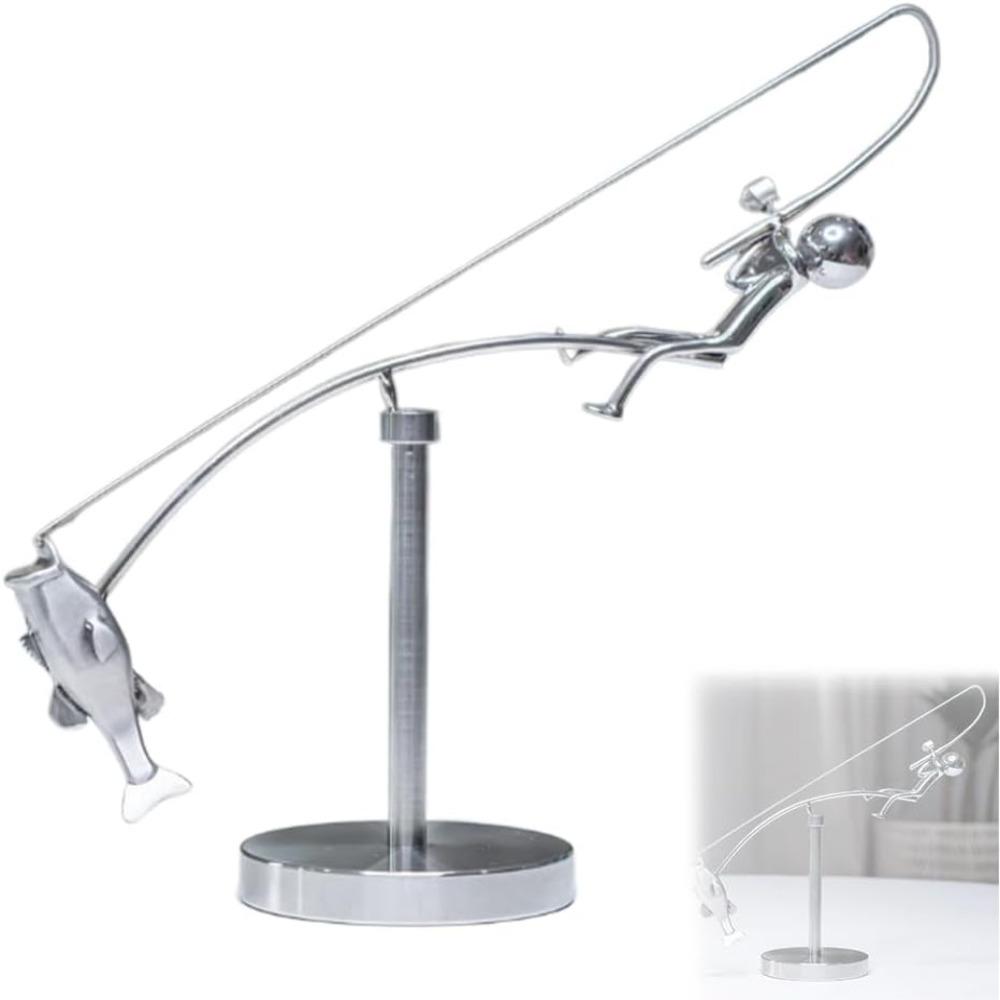 Metal The Fisherman Balancing Sculpture Kinetic Balance Art Statue  for Home & Office Decor