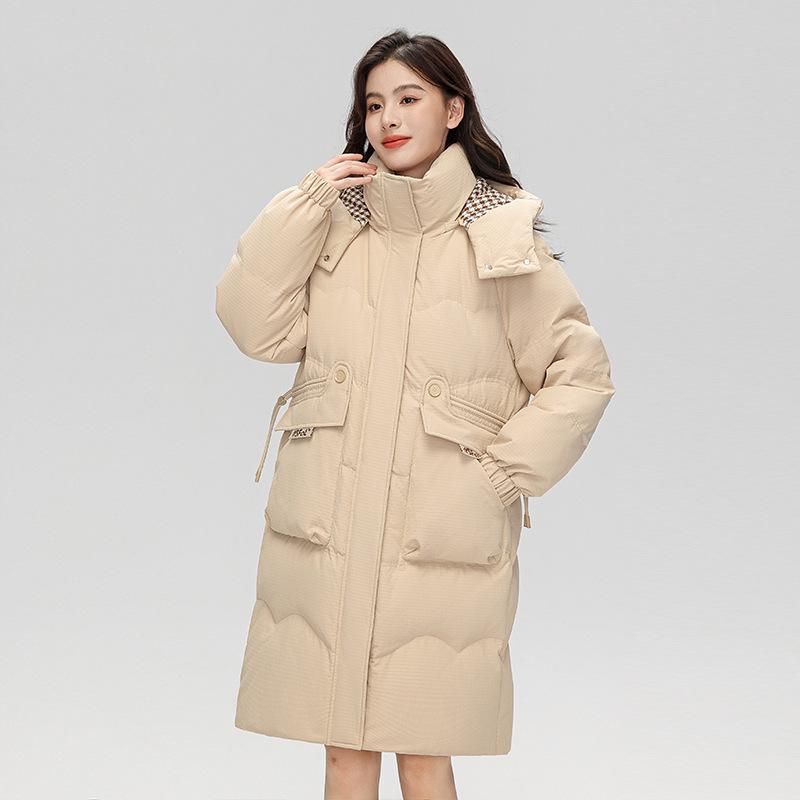 Женский элитный пуховик средней длины, зимняя свободная куртка на белом утином пуху