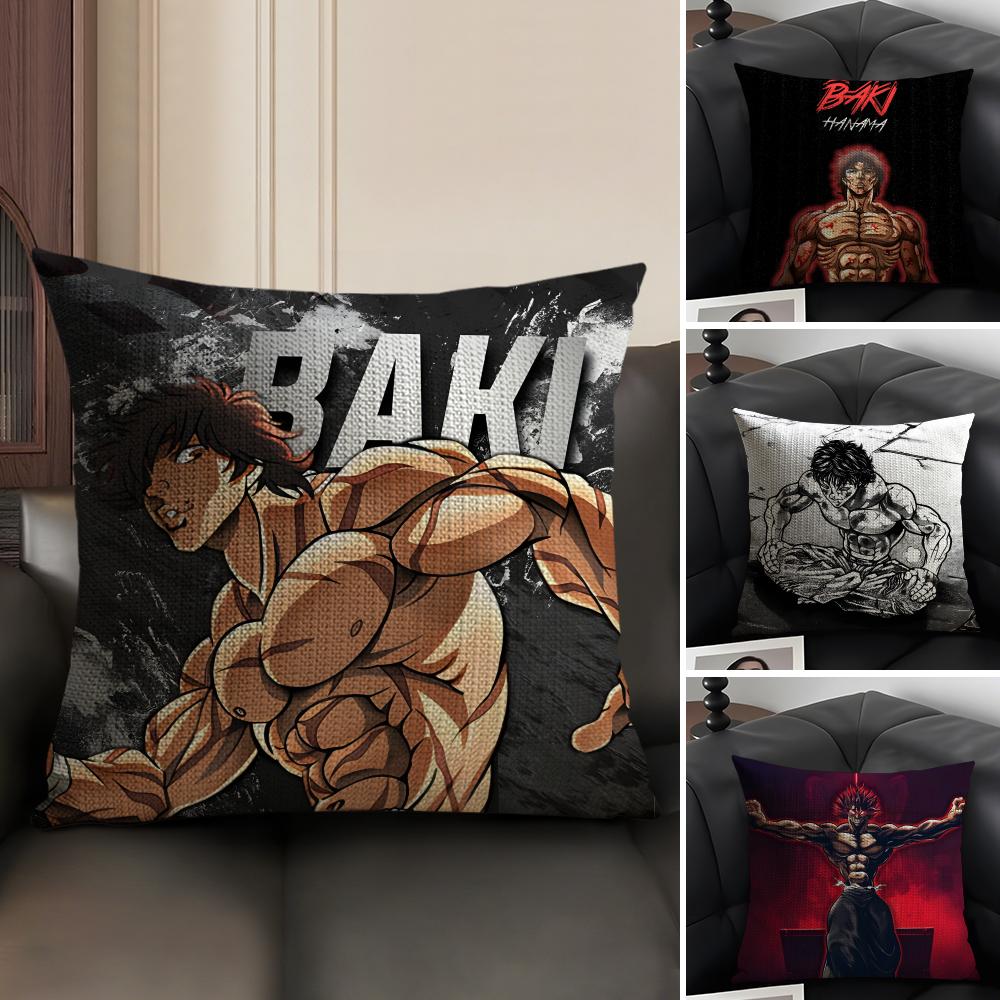 BBaki HanmaA Comic Cushion Cover Natural Linen Organic Fabric DoubleSided Printing Sofa Home Decor Gift Pillow Case