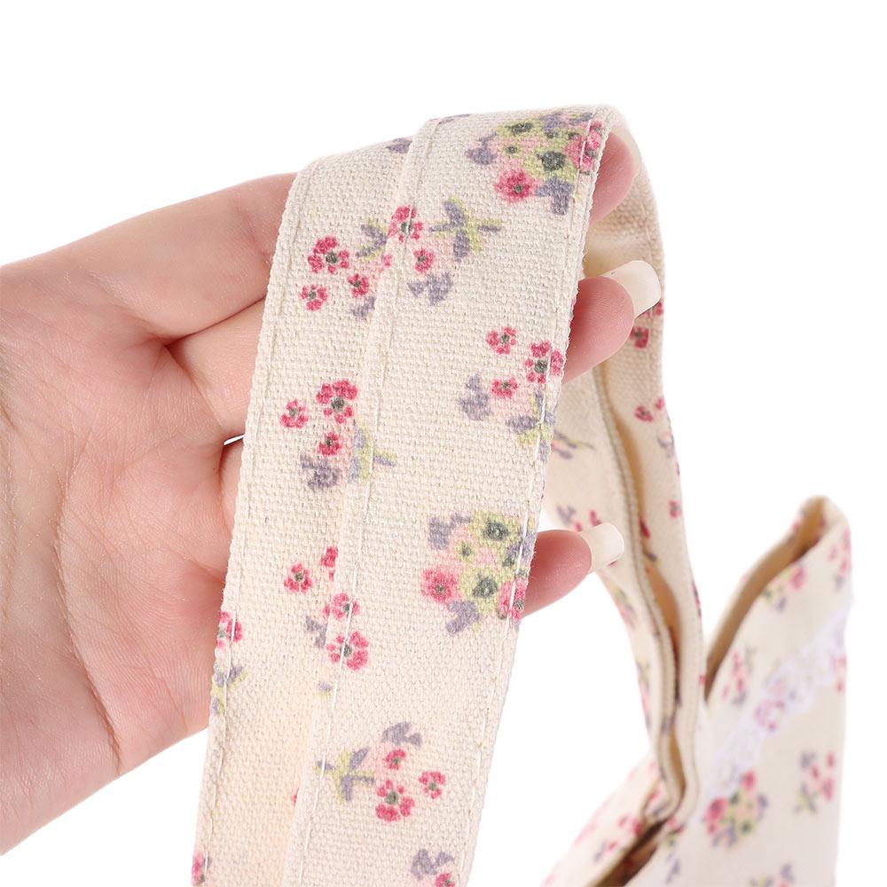 Fashion Canvas Printed Tote Bag Large Capacity Sweet Shoulder Bag with Lace Bow Storage Handbags