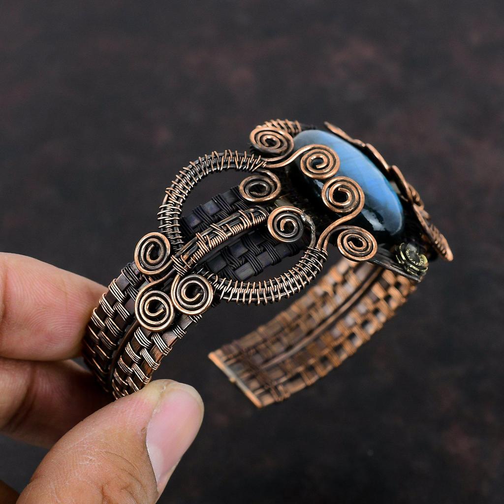 Labradorite Cuff Bracelet Copper Wire Wrapped Bangle Labradorite Bracelet Adjustable Bangle Gemstone Cuff Bracelet Handmade Bangle For Gifts
