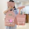 Four-Piece Backpack Set Cartoon Schoolbag for Middle School Students Girls Solid Color Nylon Backpack