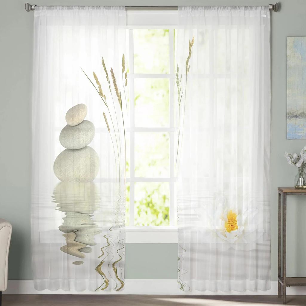 Прозрачные шторы с отражением камня лотоса для гостиной, спальни, домашнего декора, шифоновая вуаль, рождественские шторы