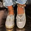 Large Size Women's Shoes One-pedal Lazy Muffin Platform Casual Single Shoes Spring and Summer New Rhinestone Bow Loafers