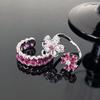 Niche Design Colored Treasure Cherry Blossom Pink Zircon Flower Opening Ring Sweet Princess Wind Stacked Ring