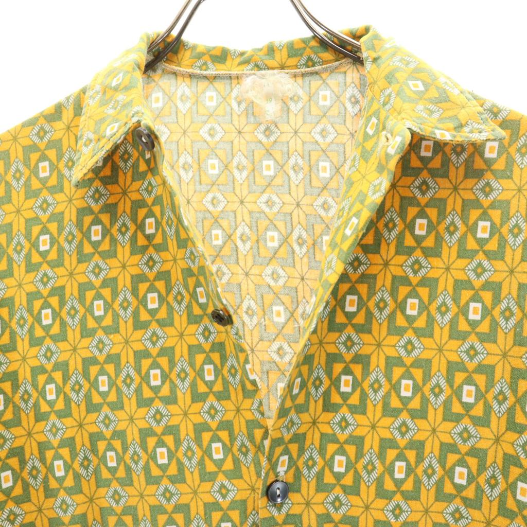 Vintage 60s 70s EUR Argyle Pattern Long Sleeve Button Down Shirt Yellow Men's Used