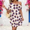 Women Plus Size White One Shoulder Strappy Short Sleeve Loose Casual Printed Dress