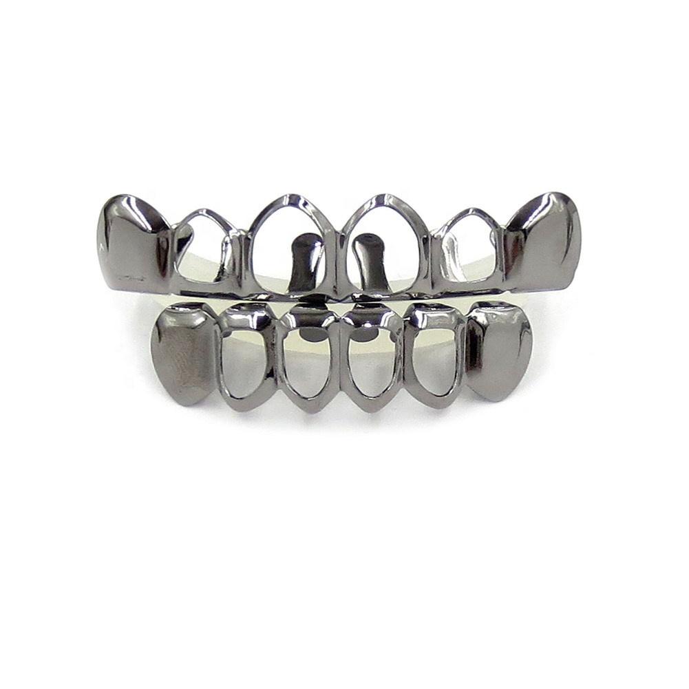 S925 Sterling Silver Hip Hop Teeth Grillz for Teeth Fashion Top Bottom Hollow Tooth Dental Grills for Unisex Jewelry Party Gifts