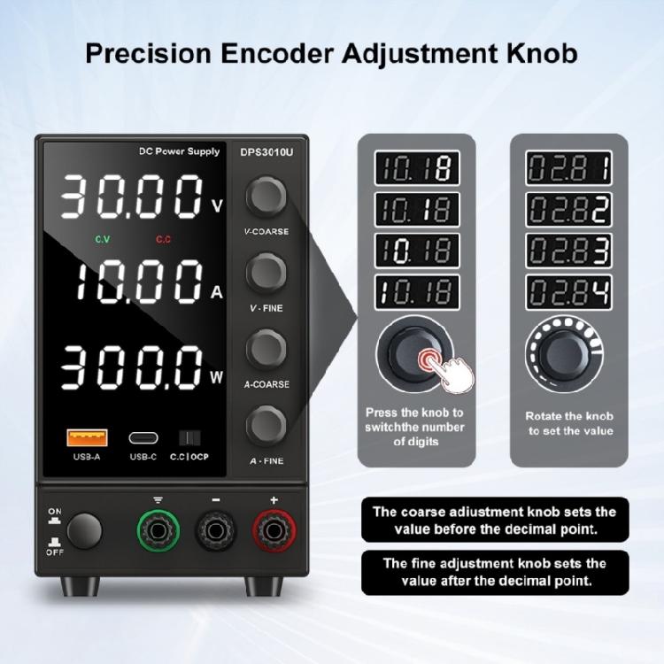 MultiFunction Power Supply 0 to 30V/60V/120V/160V Encoders Knob Two USB Type C Fast Charging Port