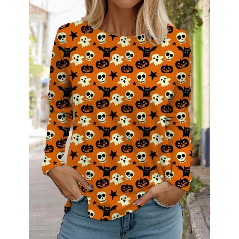 Halloween Women's Long Sleeve Cute Pumpkin Head 3D Pattern T Shirt  Autumn Fashion  Women's Top Harajuku  Pullover Clothing