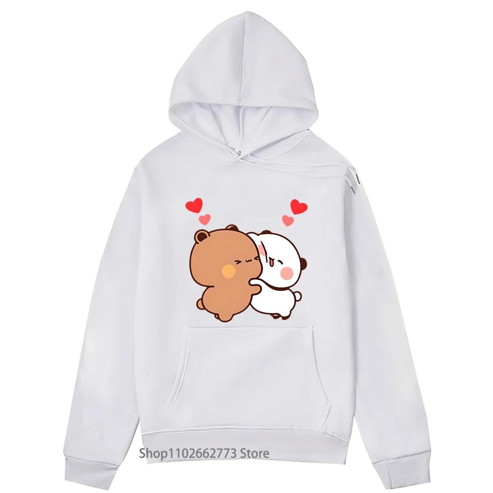 Толстовки с капюшоном для пар с пандой и коричневым медведем для девочек-подростков Kawaii Graphic Bubu Dudu Sweatshirt Women Men Cartoon Clothes
