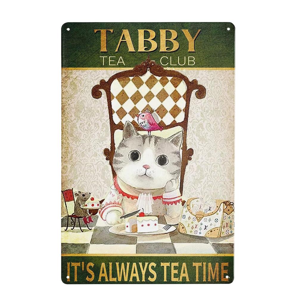 Tabby Kitty,cat Metal Tin Sign Art Poster Cafe Bathroom and Home Retro Iron Painting Wall Decor Retro Bar Pub Farmhouse Diner