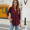 Women's V-Neck Tunic Blouse 3/4 Sleeve Shirts Loose Fit Top with Ring Detail, Casual Dressy Shirt for Work or Daily Wear Blouses Casual Tops S-XXL