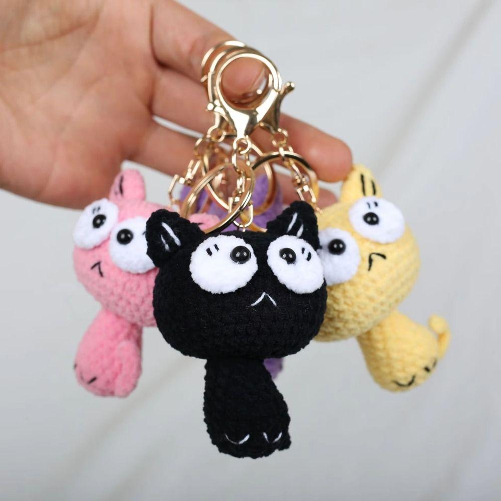 Cartoon Cat Crochet Keyrings Handmaking Knitted Key Ring Exquisite Black Kitten Keyrings Backpack