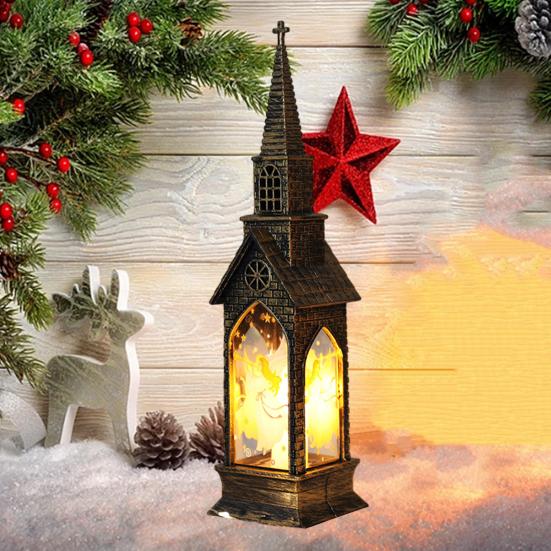 Christmas Glowing House Light Vintage Battery Operated Home Desktop Decoration Flameless Electronic Candle Lamp Night Light Party Supplies Gift