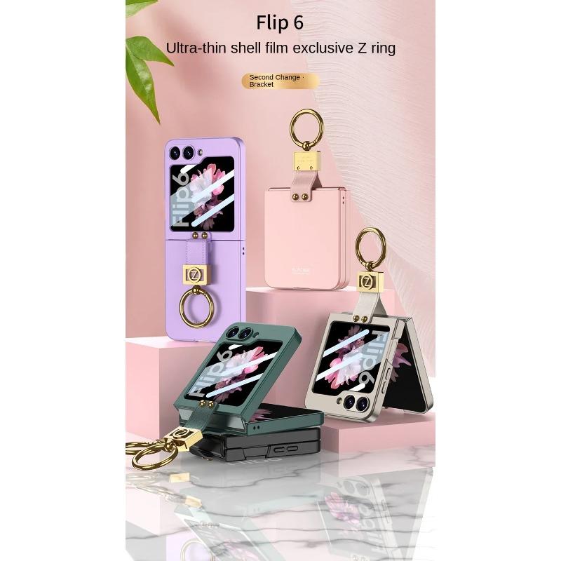 Ring Holder Phone Case for Samsung Galaxy Z Flip 6 5 4 3 Flip6 Flip5 Flip4 Flip3 5G Frosted Plastic Hard Shell Ultra Thin Shockproof Protective Cover