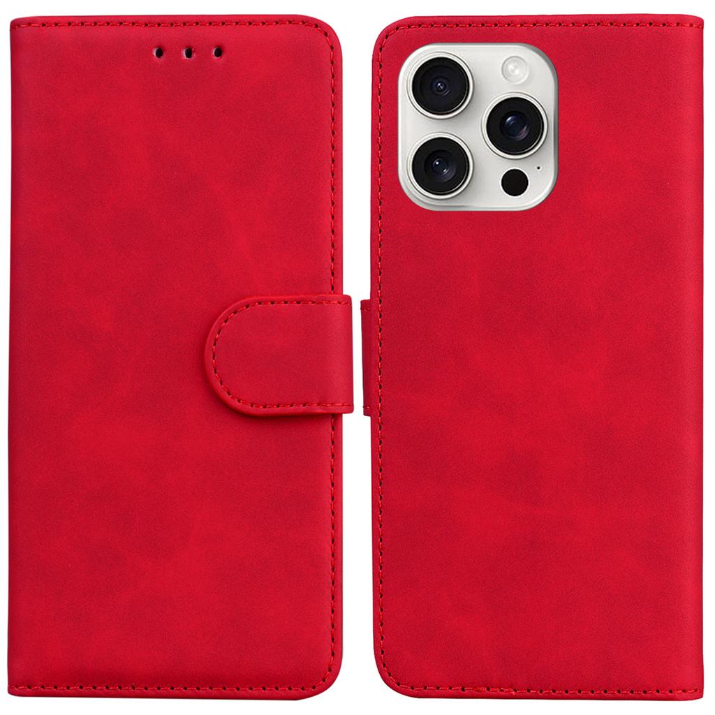 For iPhone 16 Pro Case Solid Color PU Leather Stand Phone Cover