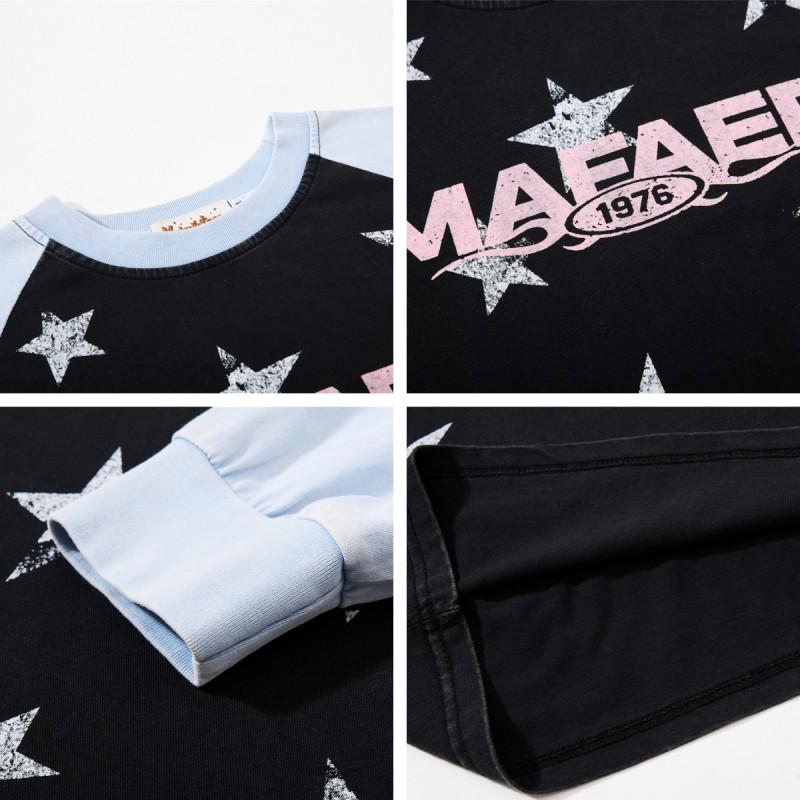 Unisex Vintage Americana Long Sleeve Tee With Star Letter Print Loose Fit Casual Top