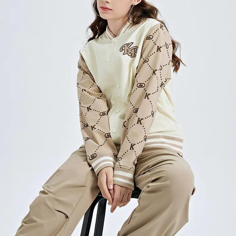 Kappa Baseball Jackets Women's Tallow White-0111 Baseball Collar Moderate Straight Fit (Unisex) Baseball Jackets K0C62JJ71M