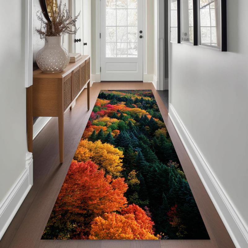 Mountain Waterfall River Scenery Graphics Runner Rug,Entryway,Laundry Room,Sofa Side,Non Slip Runner Rug,Nature Decor Present